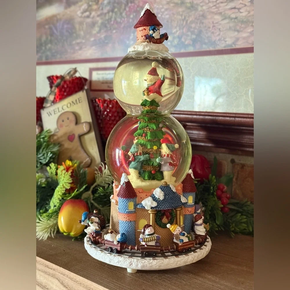 San Francisco Festive Double Snowman with Train Snow Globe Holiday Castle Decor